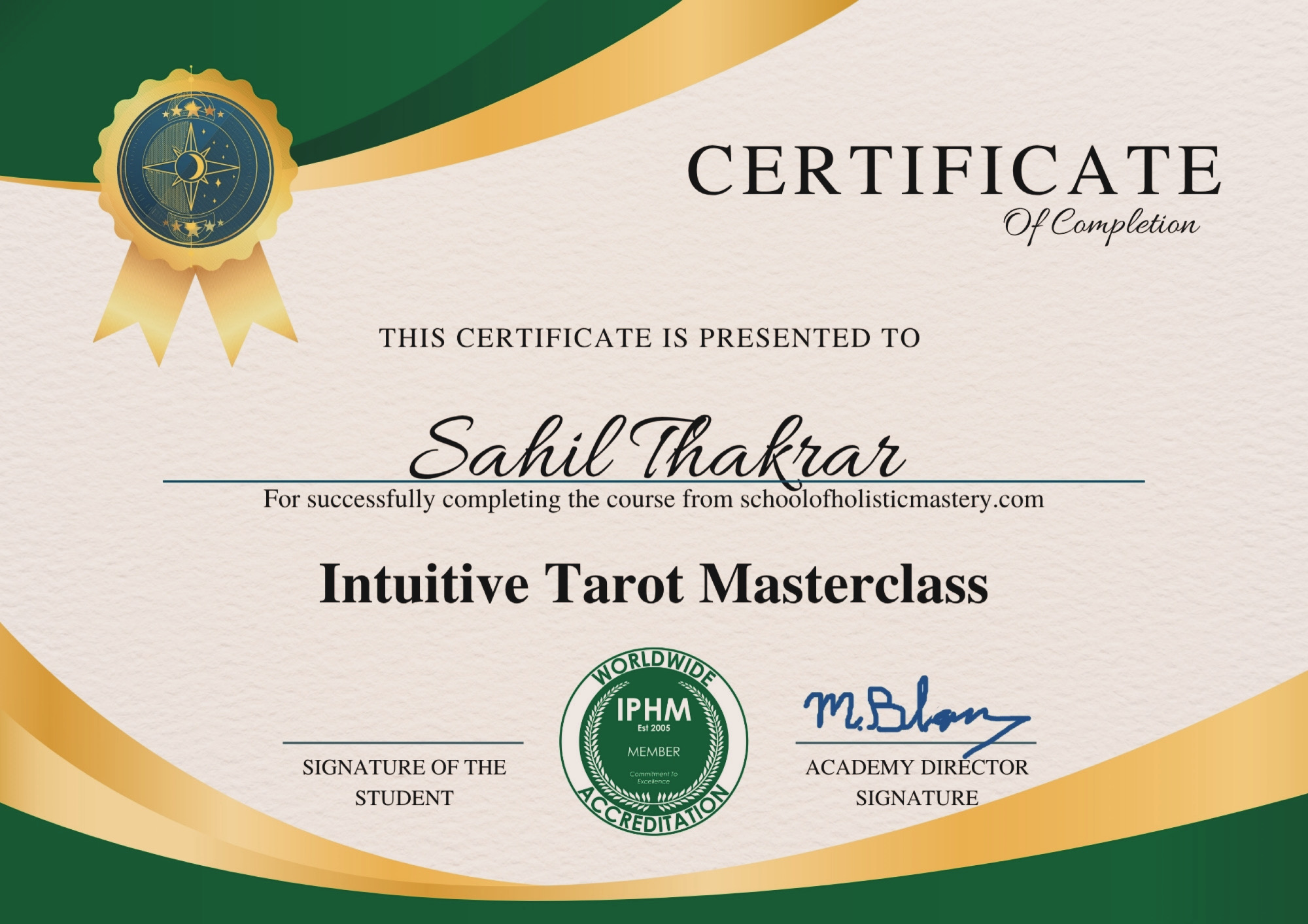 Intuitive Tarot Masterclass Certificate
