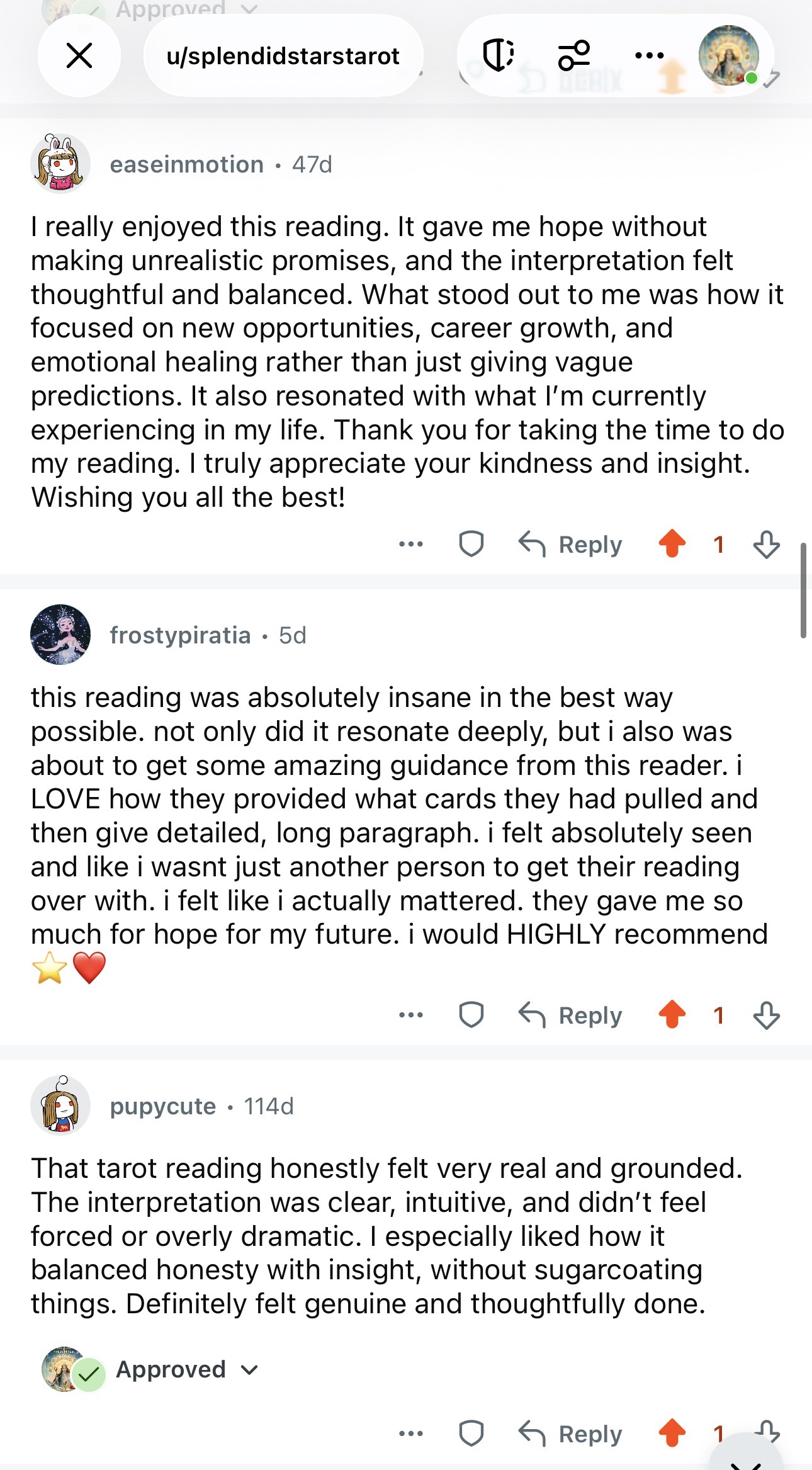 Client Feedback - Splendid Stars Tarot