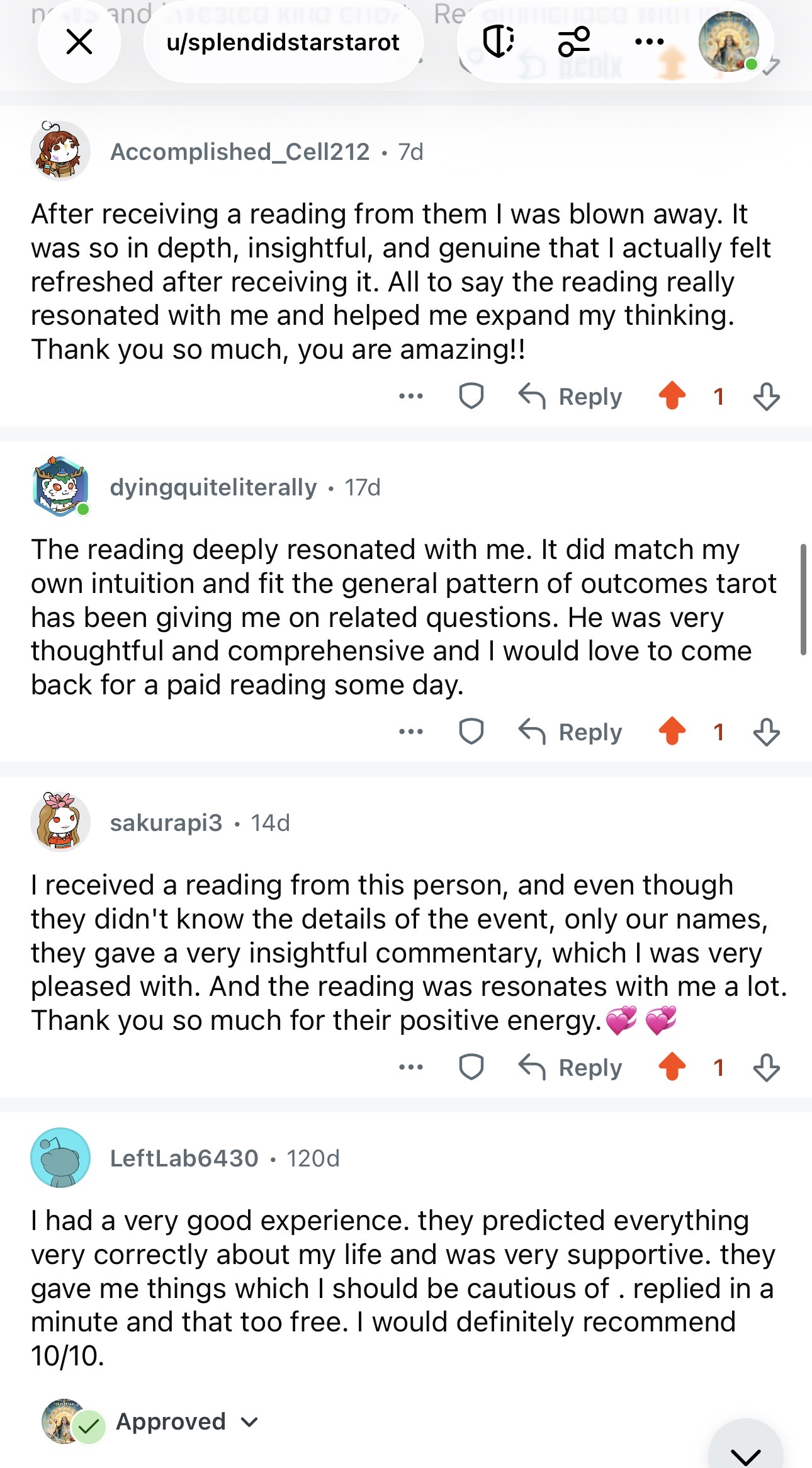 Client Feedback - Splendid Stars Tarot